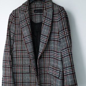 Zara Woman Size M Long Plaid Overcoat